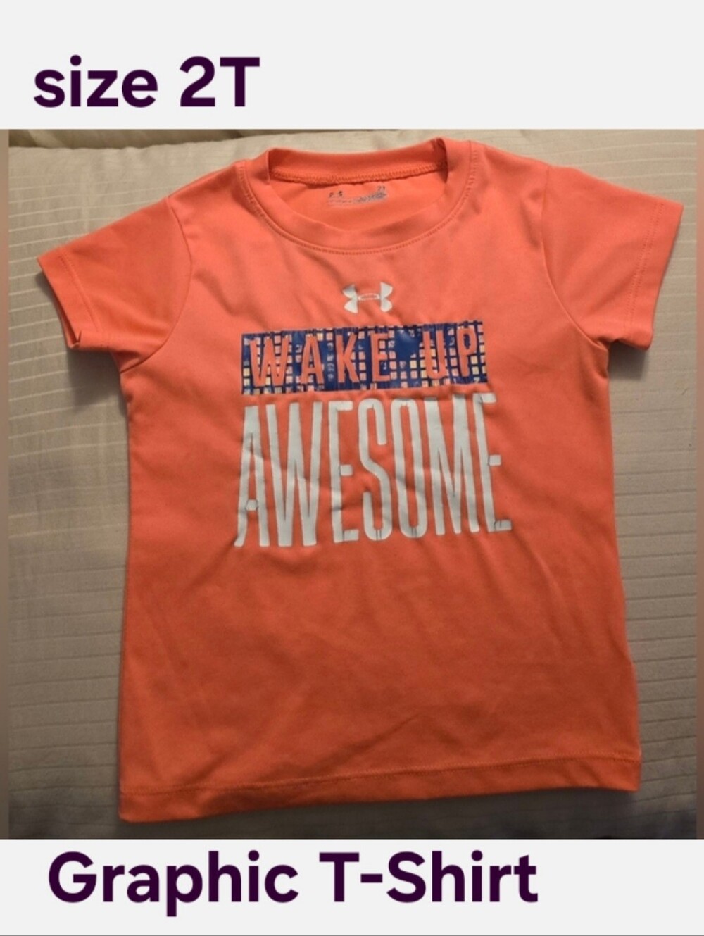 Under Armour Girls' 2T Coral-Orange 'Wake Up Awesome' Short Sleeve Top T-Shirt
